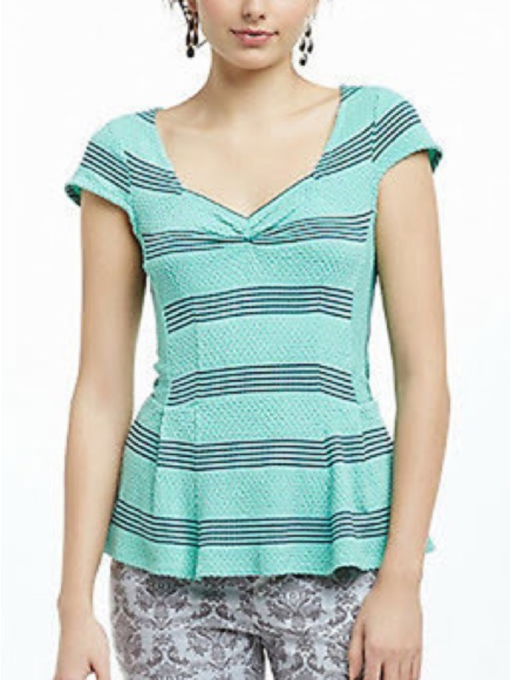 Anthropologie Postmark mint green textured peplum top
